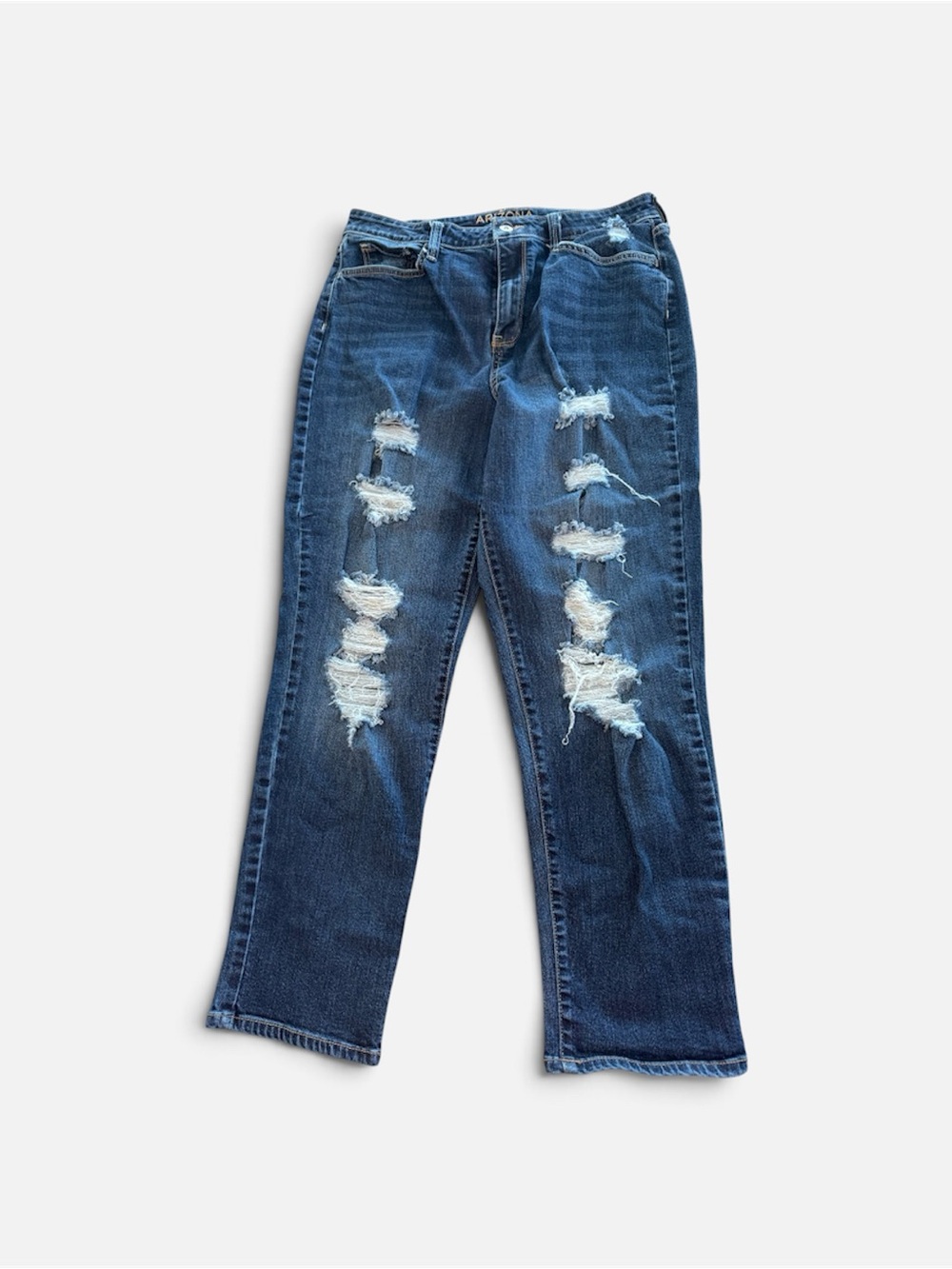 Arizona Jean Company Blue Distressed Straight-Leg Jeans
